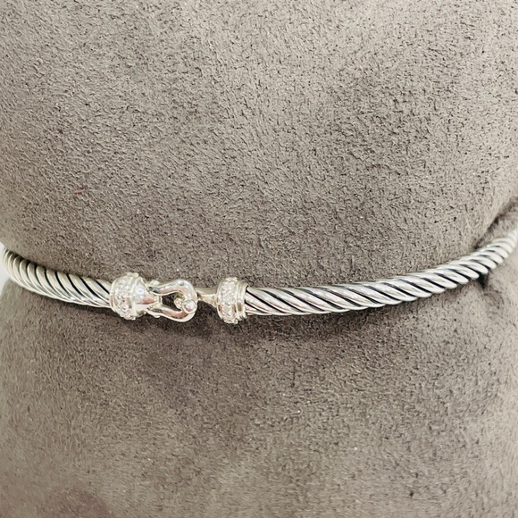 DAVID YURMAN 3mm Classic Cable Sterling Silver Diamond Buckle Bracelet Size S - Picture 6 of 10